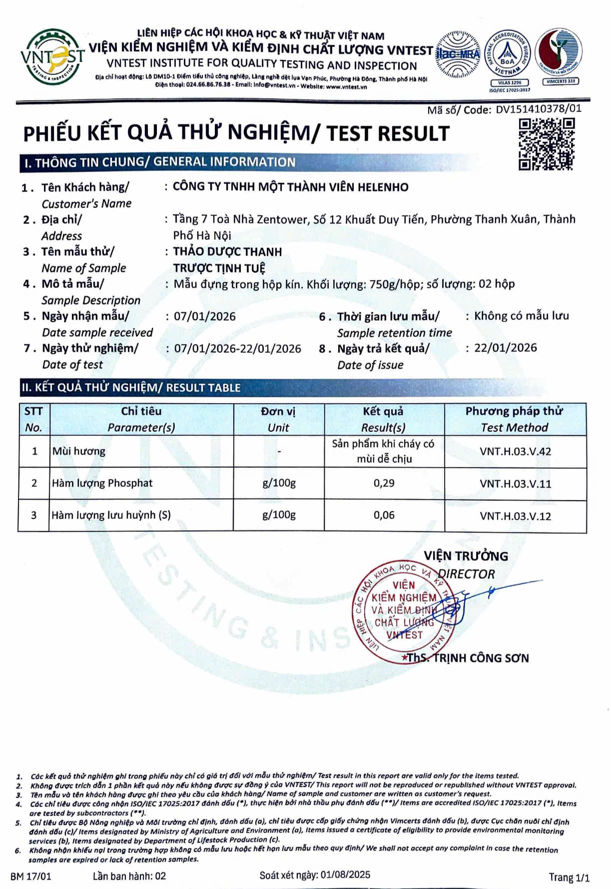 Giấy chứng nhận nguồn gốc nguyên liệu thảo dược Tịnh Tuệ